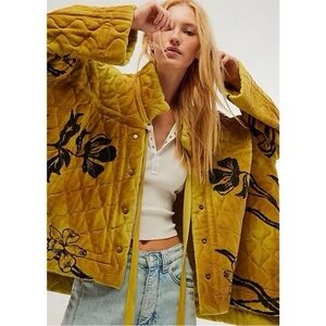 Free People RARE Annie Quilted Sweatshirt in Mustard Yellow